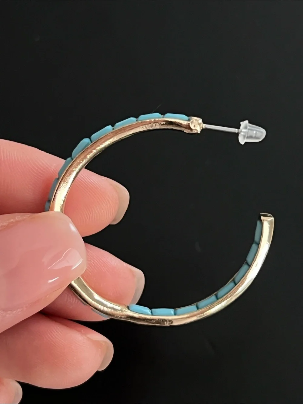 Single earring-Rivka Friedman Turquoise Elongated Hoop Earrings